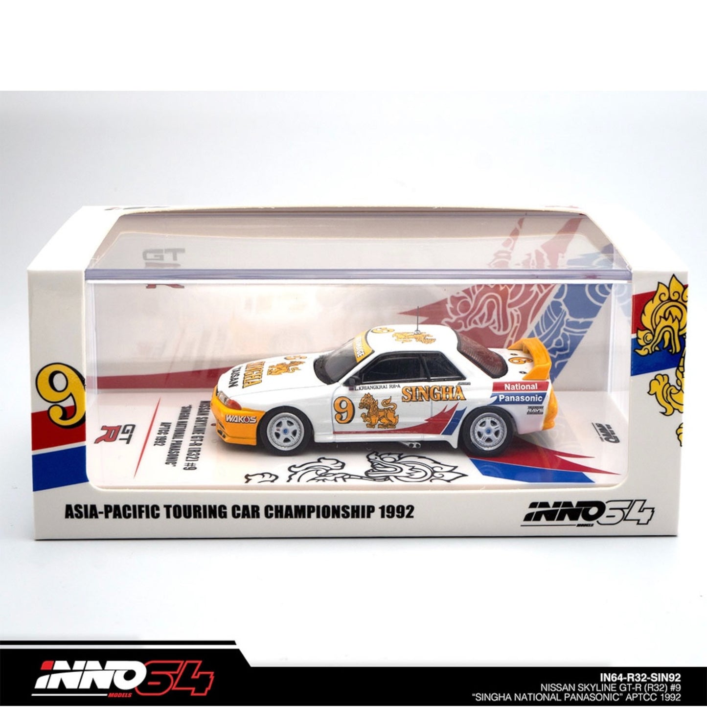 INNO64 - Nissan Skyline GT-R (R32) #9 "Singha National Panasonic" APTCC 1992 - IN64-R32-SIN92 - 1:64