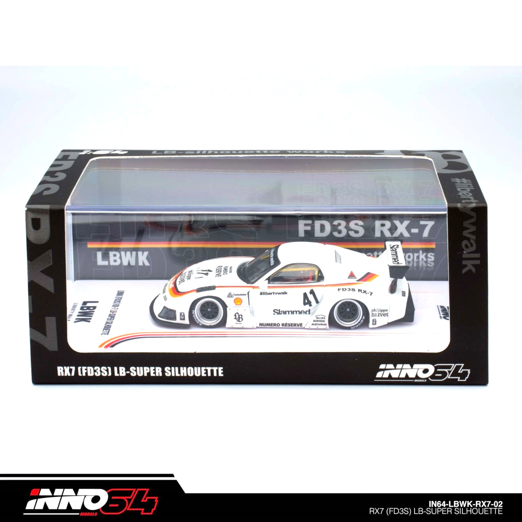 INNO64 LBWK Mazda RX7 FD3S LB Super Silhouette white orange black 1 64 IN64 LBWKRX7 02