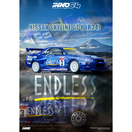 INNO64 - Pre-Order - Nissan Skyline GT-R (R34) #3 "ENDLESS ADVAN" - IN64-R34-STS02W