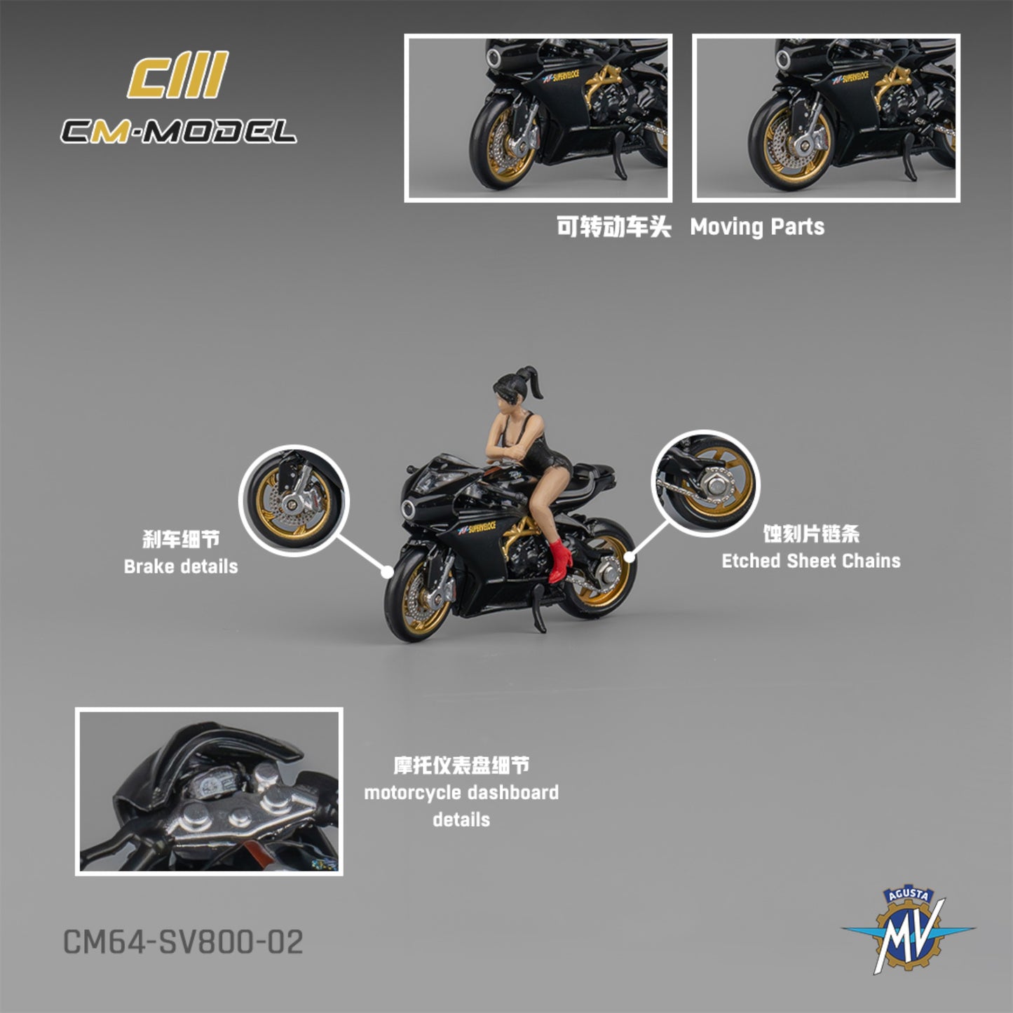 CM Model - Pre-Order - MV Agusta SV800 - black with Showgirl - CM64-SV800-02 - 1:64