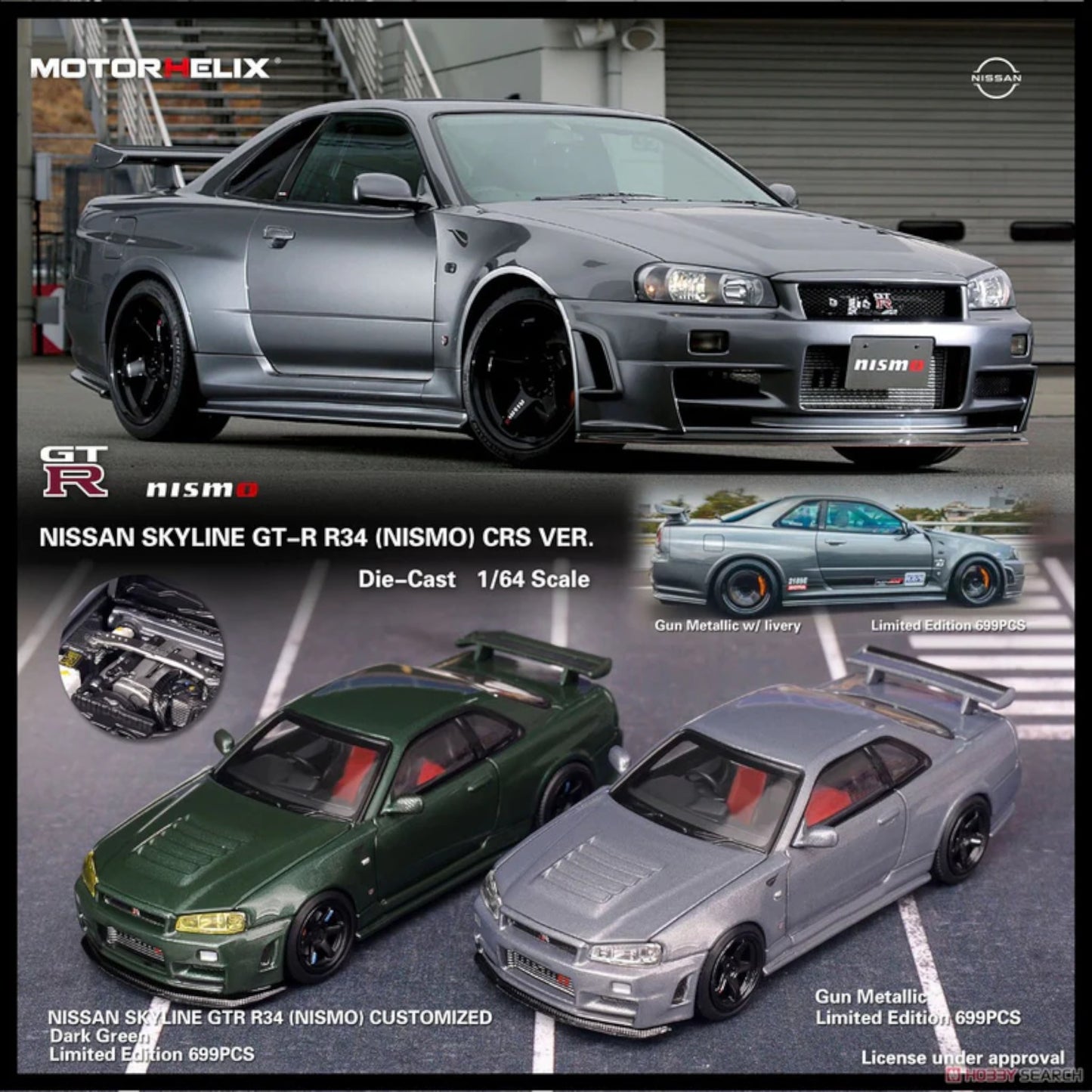 Motorhelix - Nissan Skyline GT-R (R34) Nismo CRS 2002 - Gun Grey - MH64-R34N-GGRY