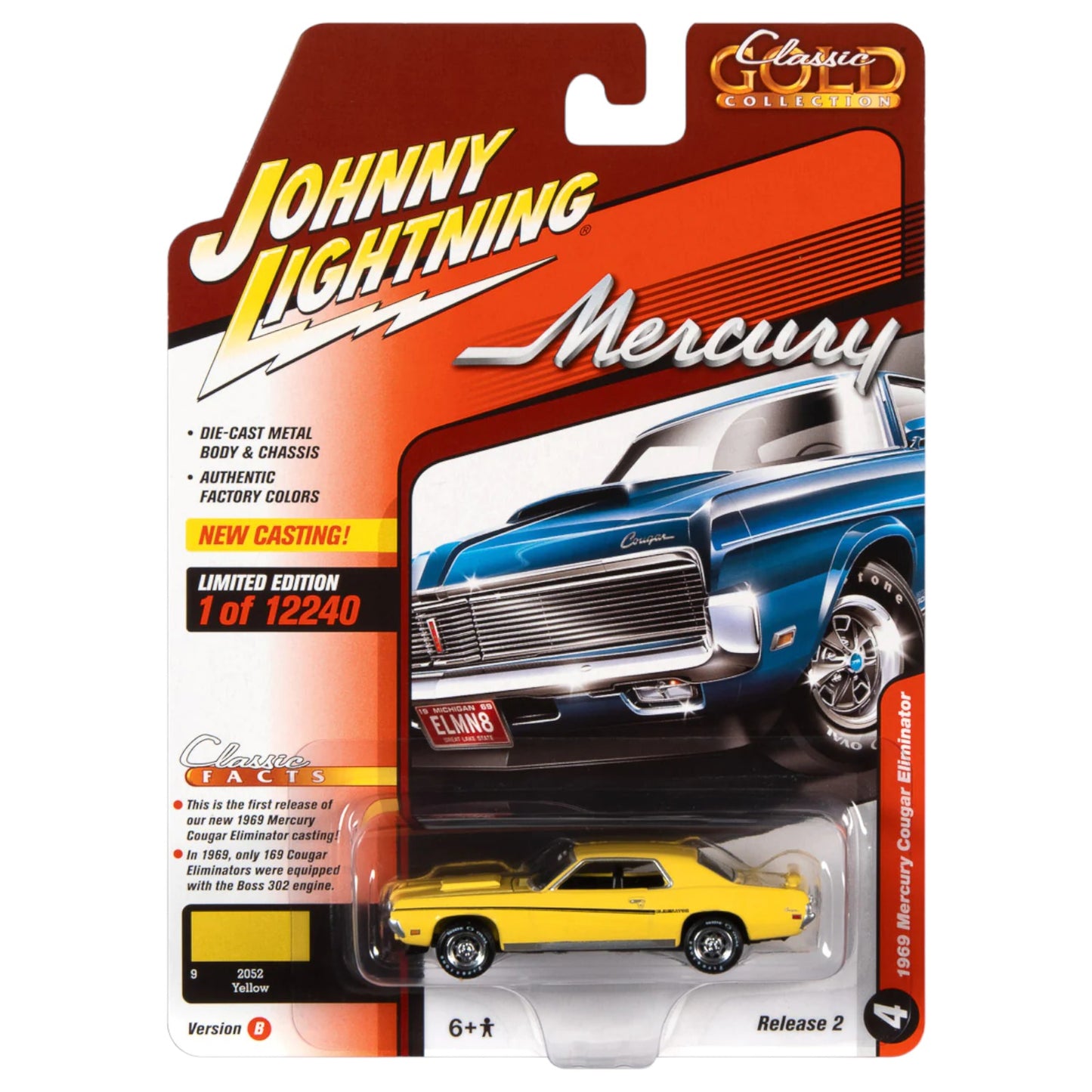 Johnny Lightning - Classic Gold - 1969 Mercury Cougar Eliminator, yellow