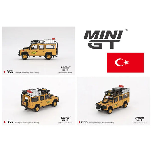 Mini GT - Pre-Order - Land Rover Defender 110 1989 Camel Trophy Amazon Team Turkey Exclusive - MGT00856 (LHD) Blister