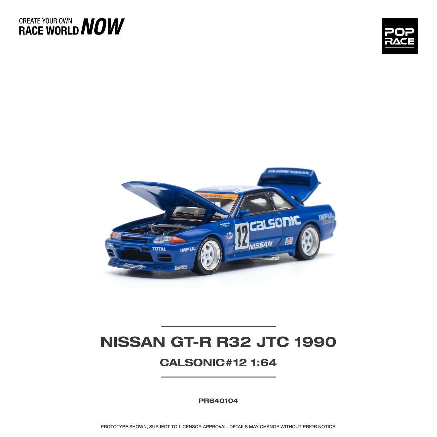 Pop Race - Pre-Order - Nissan Skyline GT-R R32 JTC 1990 Calsonic #12 - PR640104 - 1:64