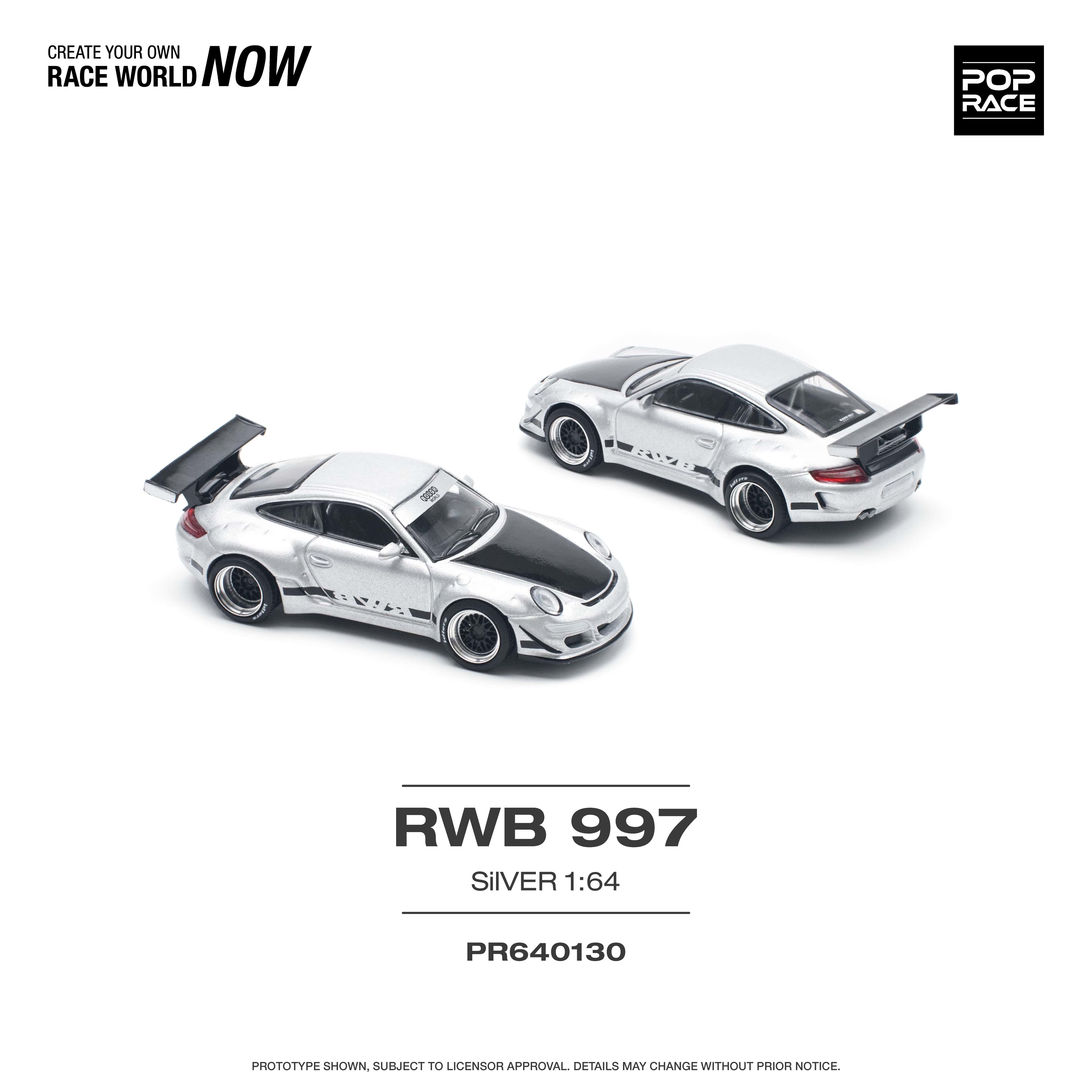 Pop Race - Pre-Order - Porsche RWB 997, silver - PR640130 - 1:64