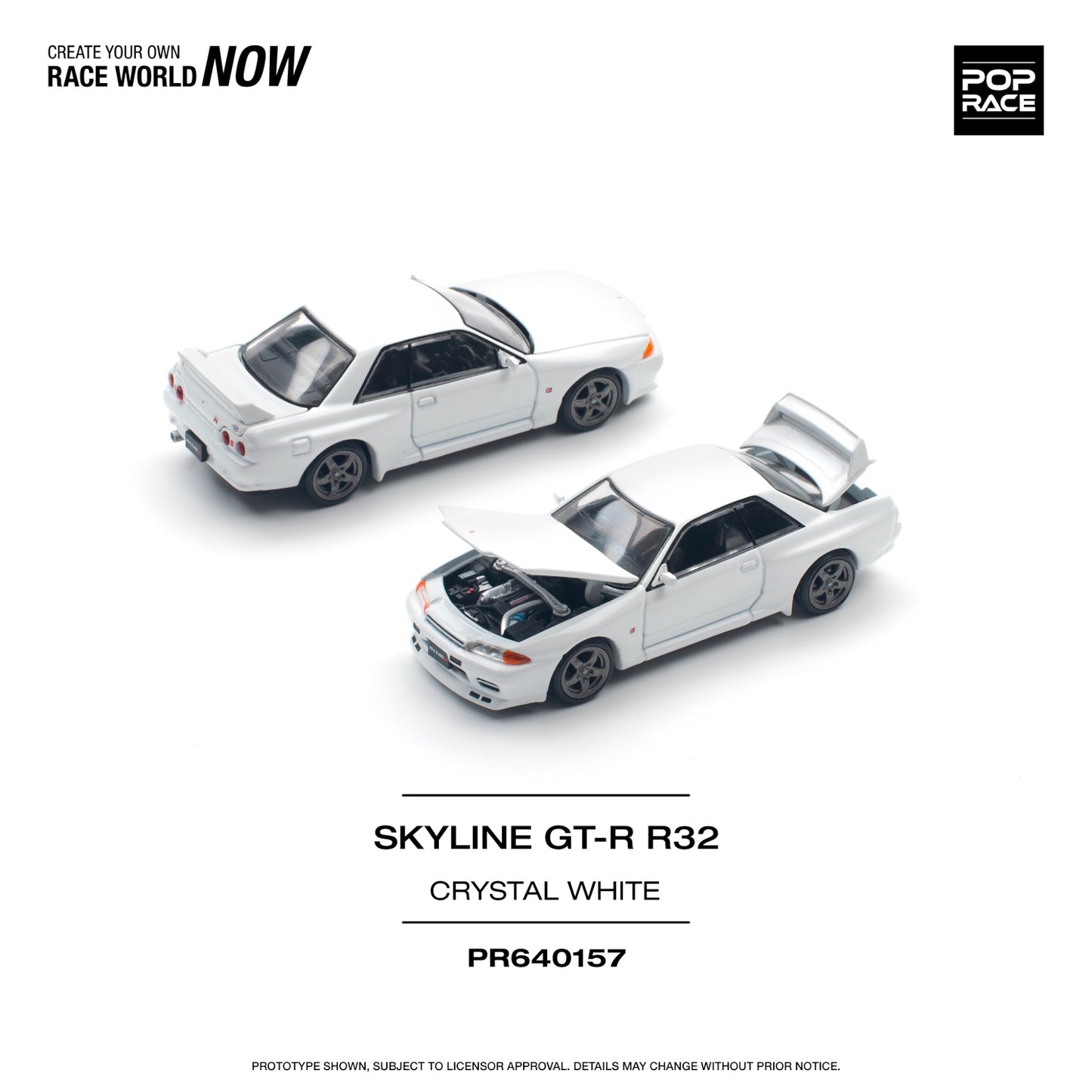 Pop Race - Pre-Order - Nissan Skyline GT-R R32 Chrystal White - PR640157 - 1:64