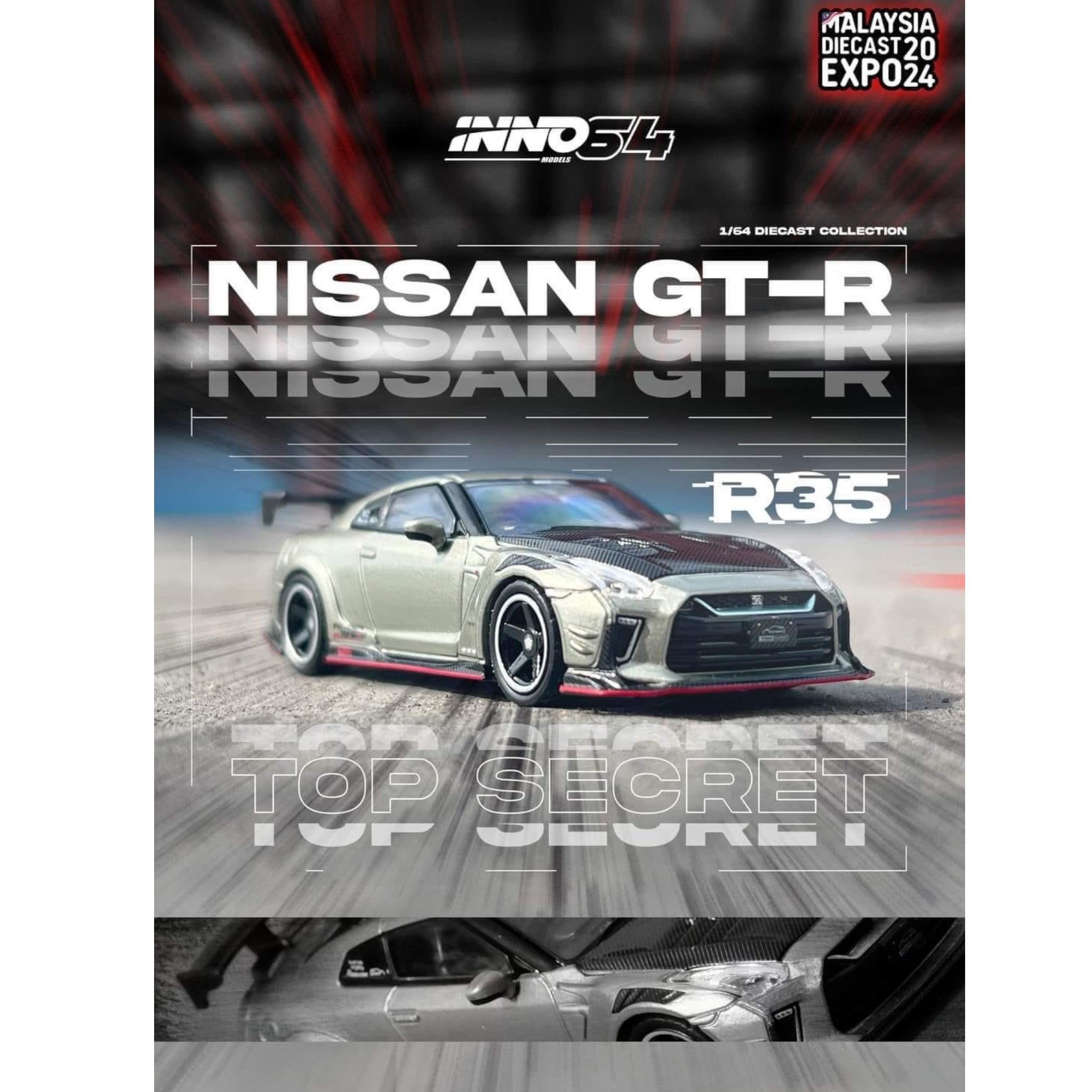 INNO64 - Pre-Order - Nissan Skyline GT-R (R35) *Top Secret*, grey/black - 1:64 - IN64-R35TS-MDX24