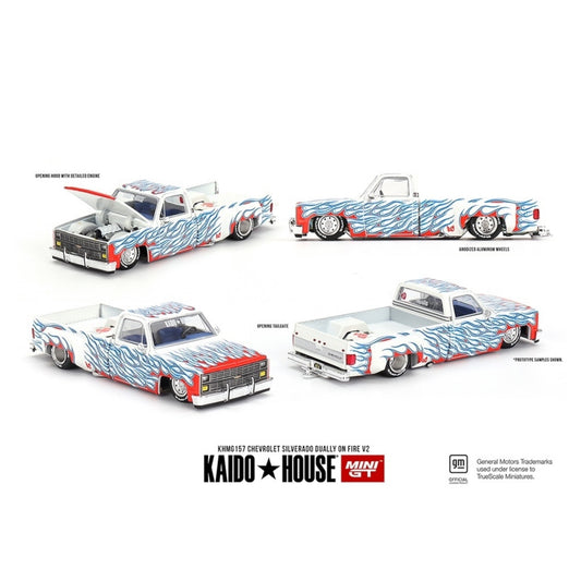 Mini GT Kaido House - Pre-Order - Chevrolet Silverado Dually on Fire V2 - KHMG157 - 1:64