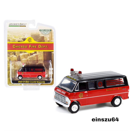 Greenlight - 1969 Ford Club Wagon - Chicago Fire Dept. - 30242 - Hobby Exclusive