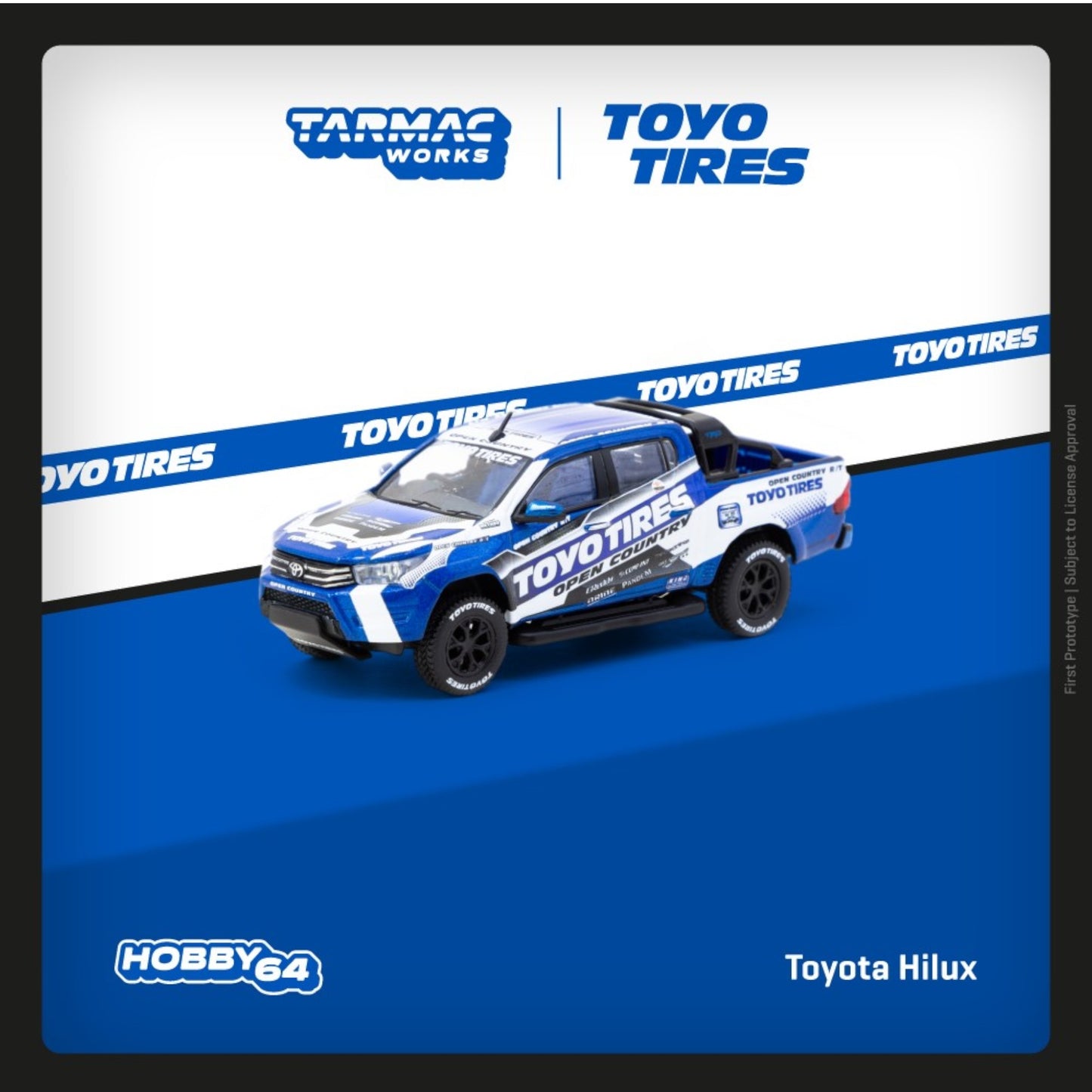 Tarmac Works - Pre-Order - Toyota Hilux *Toyo Tires*, blue/white - T64-041-TOYO