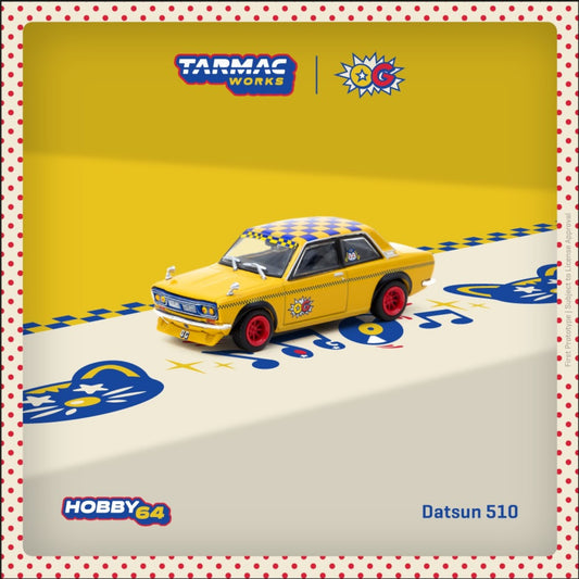 Tarmac Works - Pre-Order - Datsun 510 *OG*, yellow/red/blue - T64-052-OG