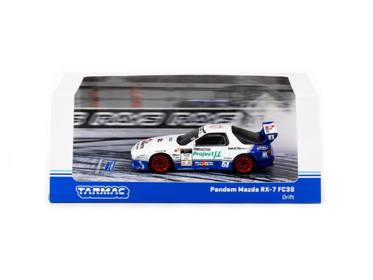 Tarmac Works - Pandem Mazda RX7 FC3S Drift, white/blue  - 1:64 - T64-066-DR