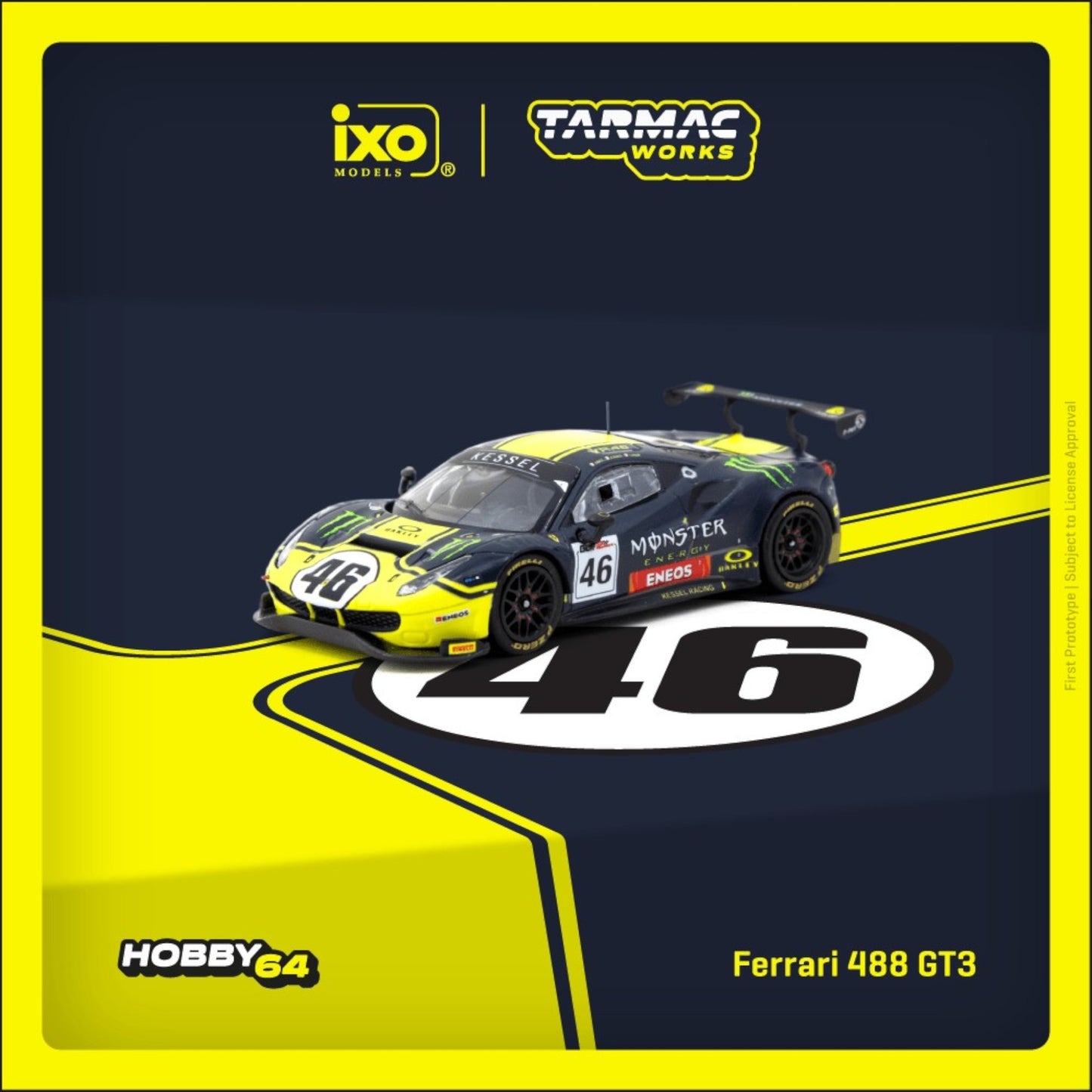 Tarmac Works - Pre-Order - 2019 Ferrari 488 GT3 #46 Gulf 12 Hours 2019, black/yellow - T64-072-19GUF64