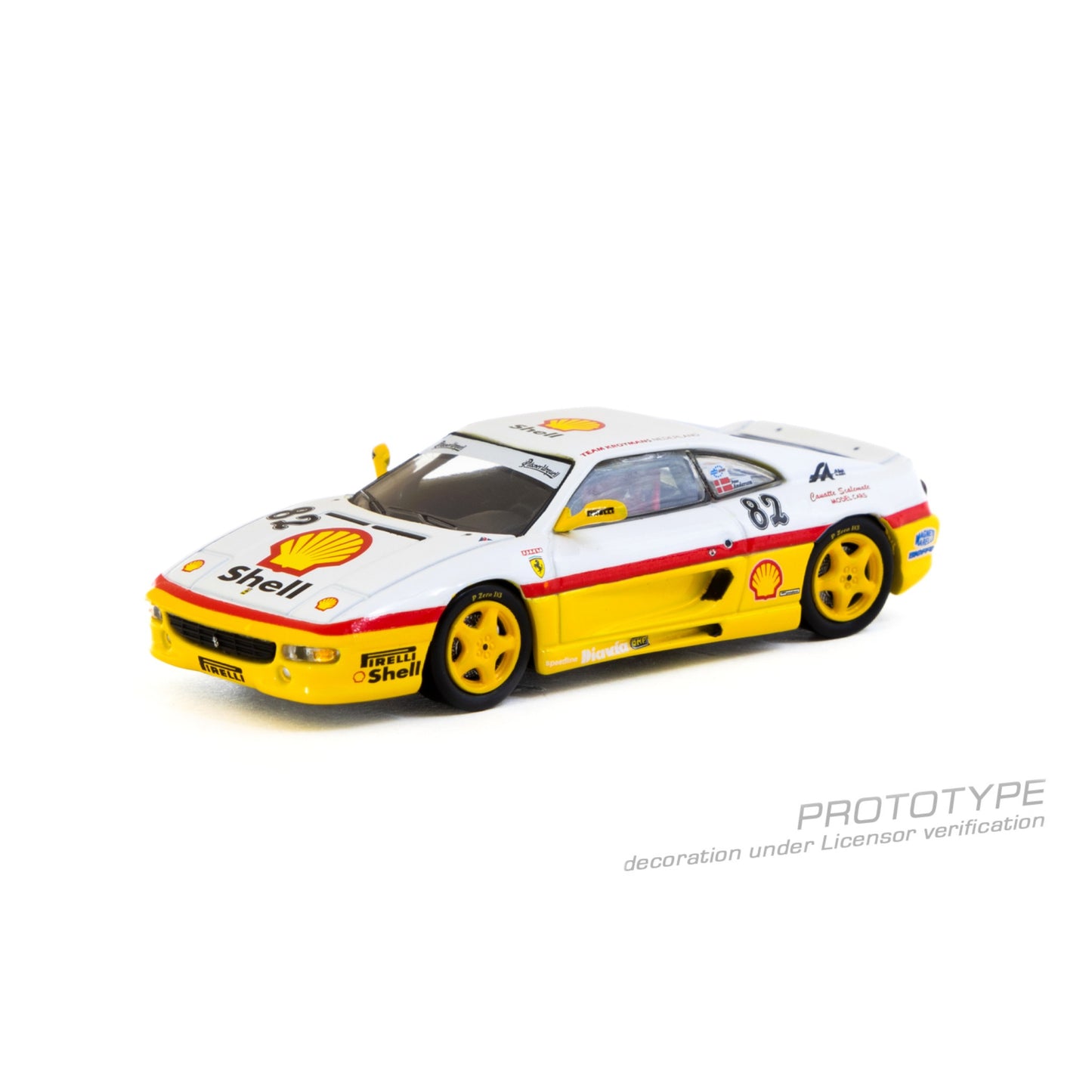 Tarmac Works - Pre-Order - 1999 Ferrari F355 Challenge #82 D. Peter Andersen, white/yellow - T64-083-99CHA82