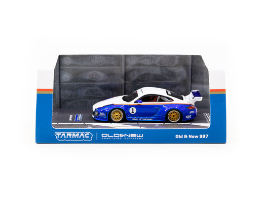 Tarmac Works - Old & New Porsche 997, blue/white - T64-TL053-BLW - 1:64