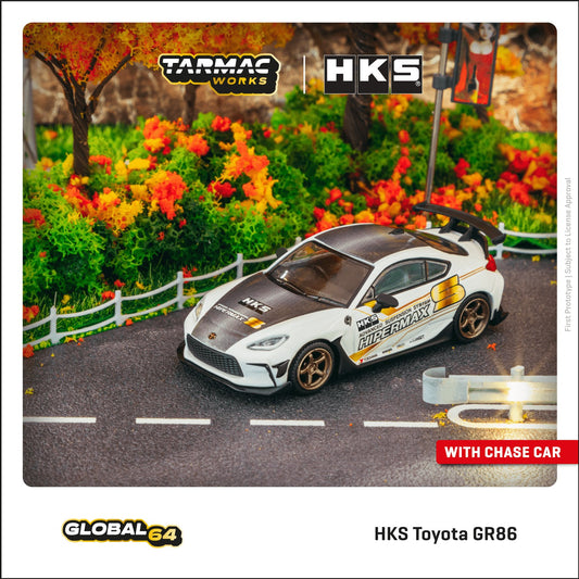 Tarmac Works - HKS Toyota GR86 HKS Hipermax, white/black  - 1:64 - T64G-038-WH