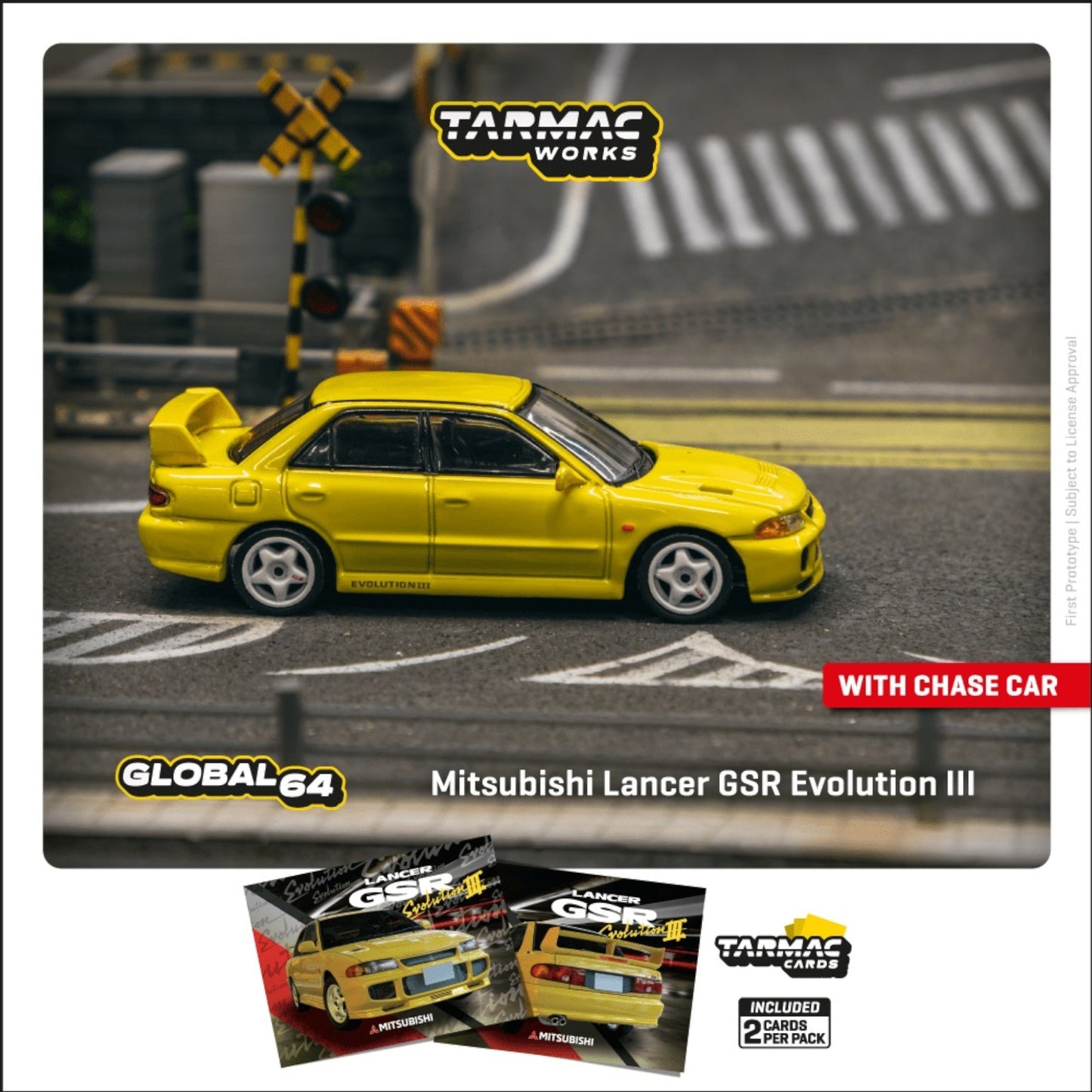 Tarmac Works - Pre-Order - Misubishi Lancer GSR Evolution III, yellow - T64G-050-YL