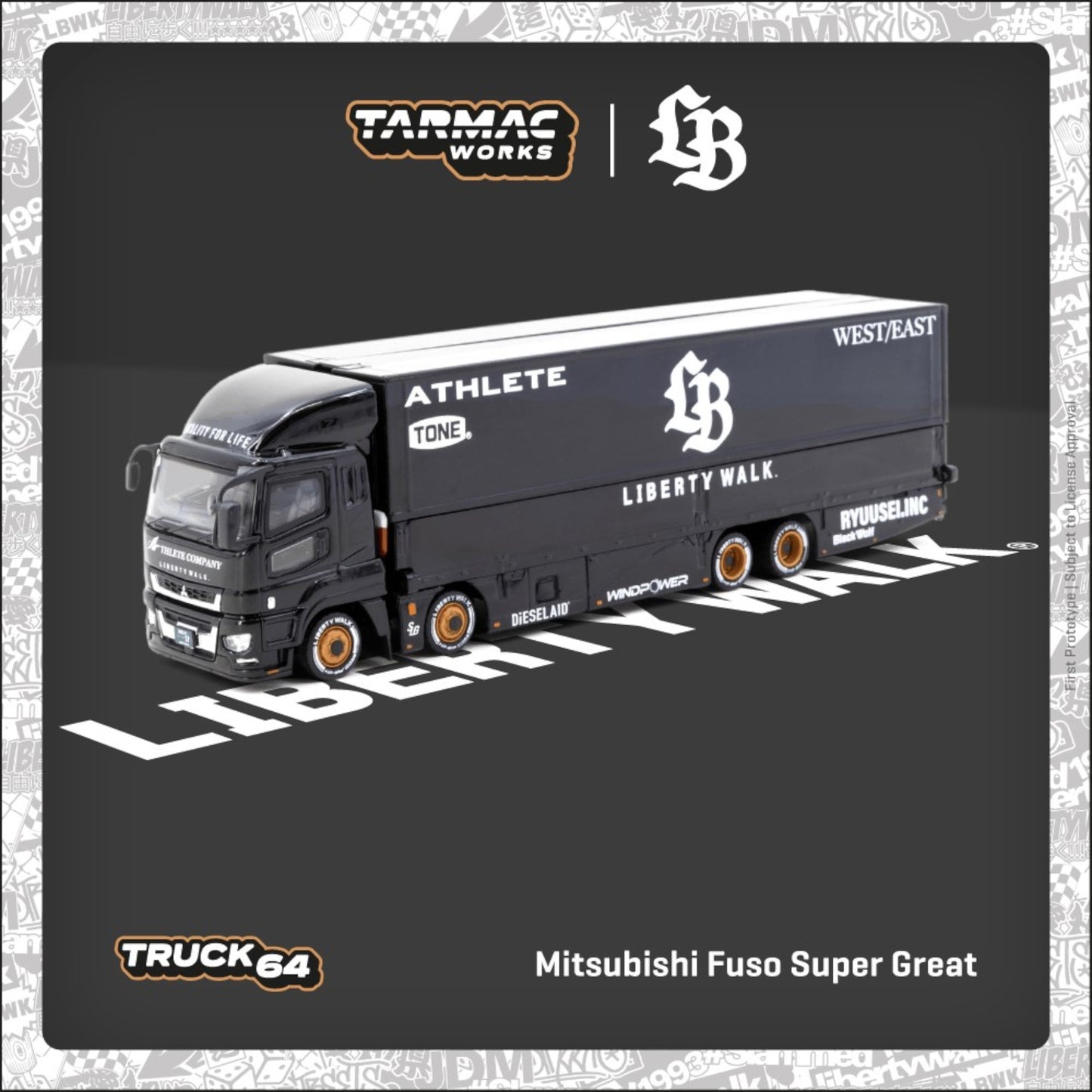 Tarmac Works - Pre-Order - Mitsubishi Fuso Super Great *LB-TRUCKS*, black/white - T64T-TL001-LBB